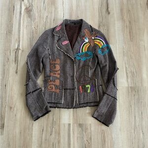 Embroidered Blazer Jacket Peace 70s Funky Mushroom Wildchild Hippie Groovy